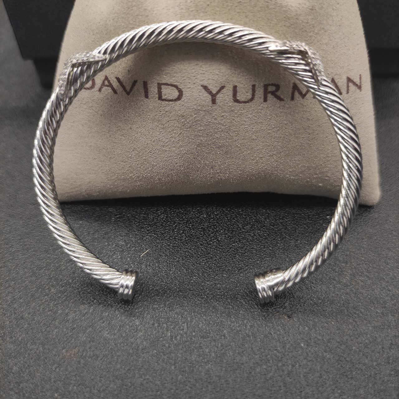David Yurman Silver Twisted Wire Bracelet with Diamond Accents